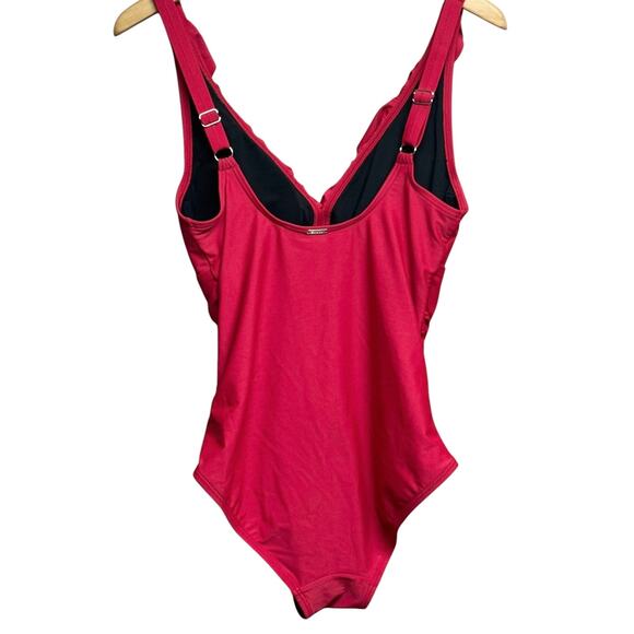 DKNY Ruffle Plunge Underwire Tummy
Control One-Piece Red Swimsuit Size 10 - Picture 3 of 6